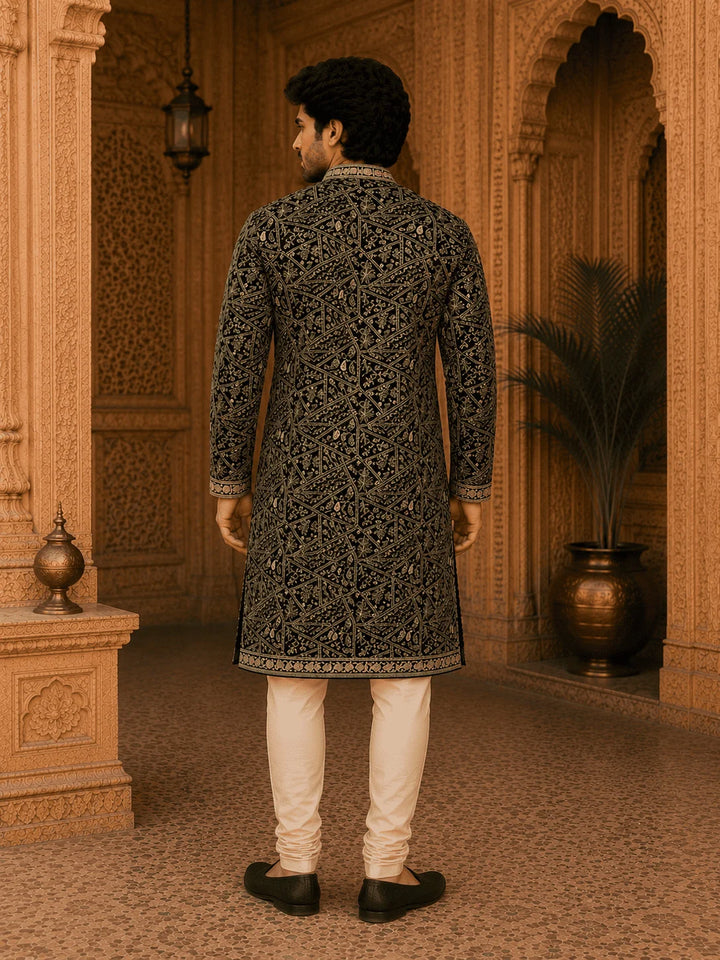 Black Printed Viscose Rayon Kurta Pyjama