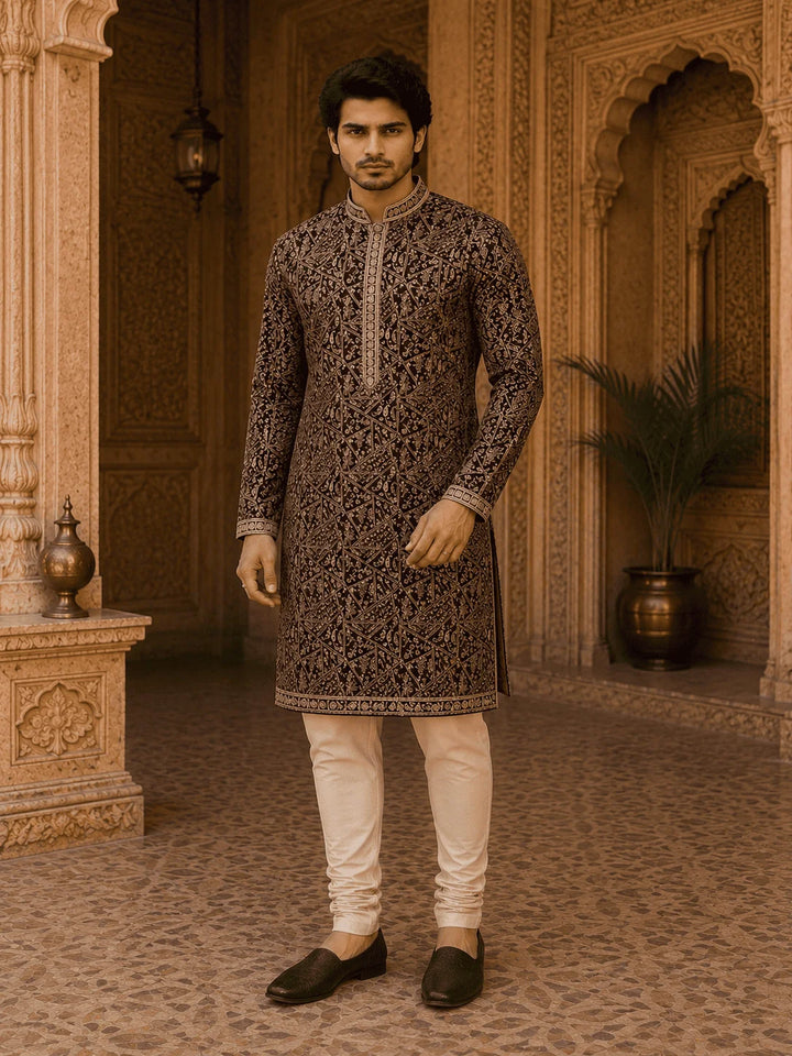 Royal Wine Printed Viscose Rayon Kurta Pyjama