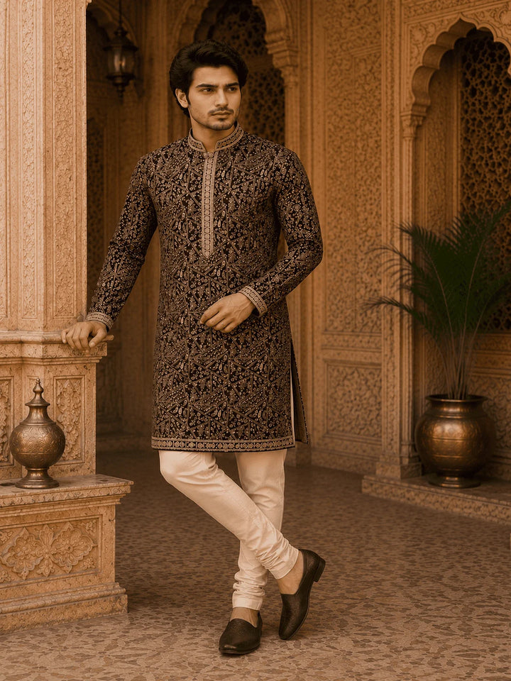 Royal Wine Printed Viscose Rayon Kurta Pyjama