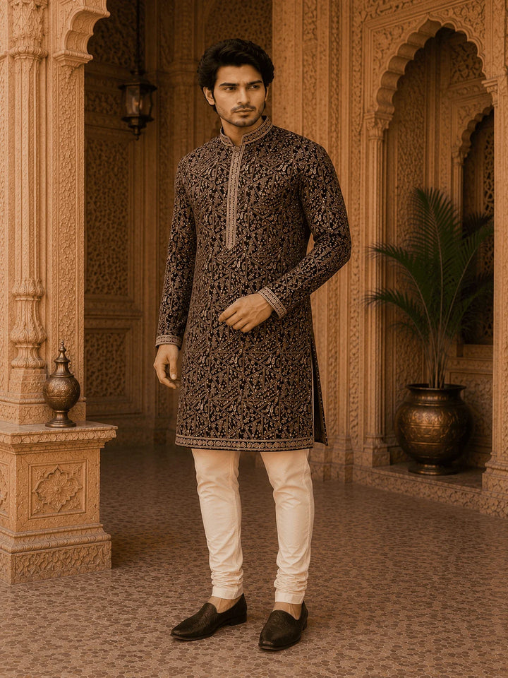 Royal Wine Printed Viscose Rayon Kurta Pyjama