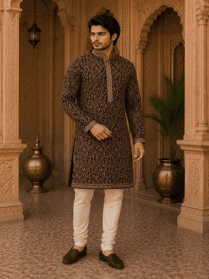 Royal Wine Printed Viscose Rayon Kurta Pyjama