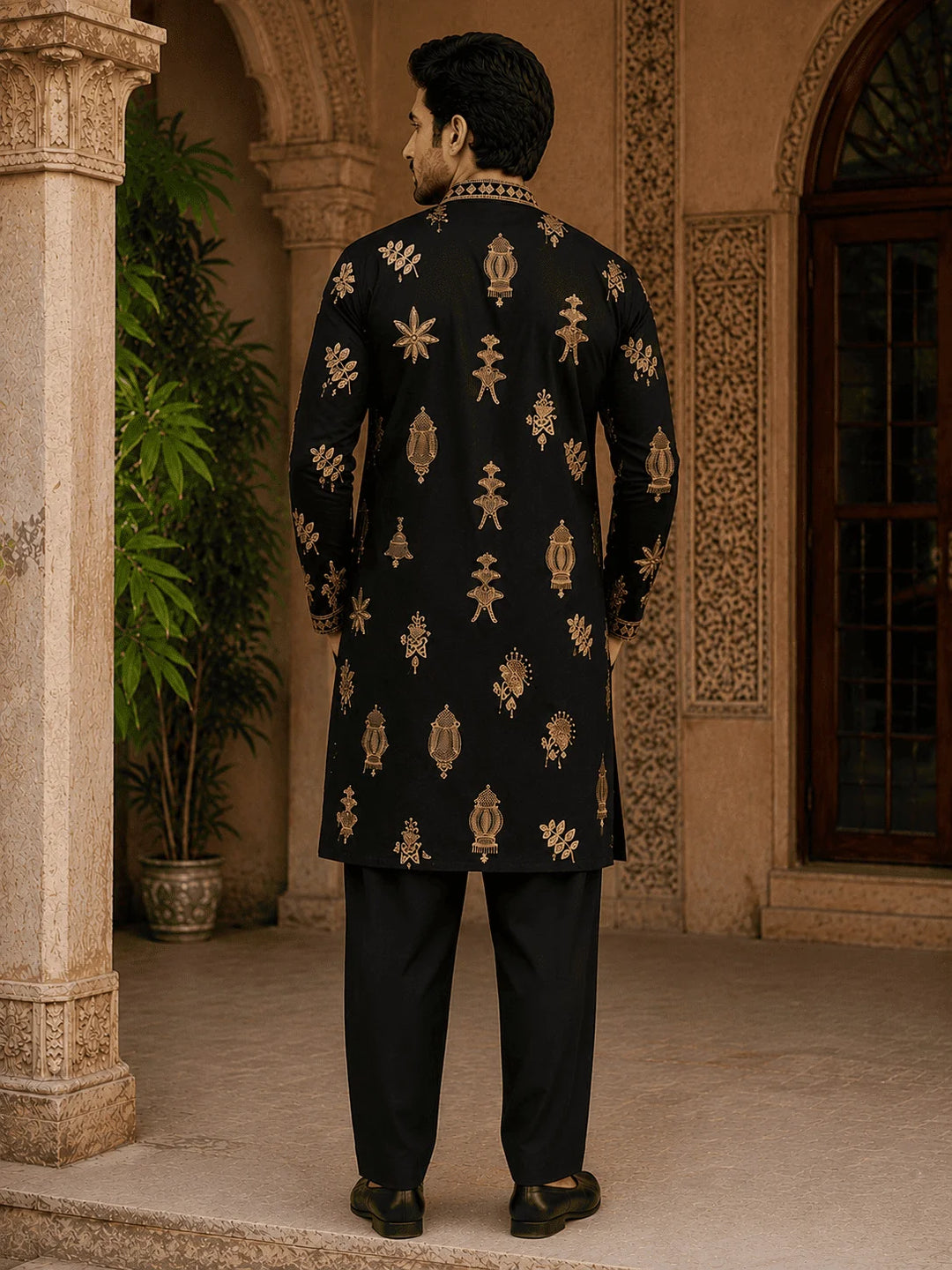Midnight Black Printed Viscose Rayon Kurta Pyjama