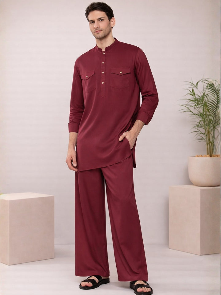 Men's Rayon Solid Pathani co-ord Set