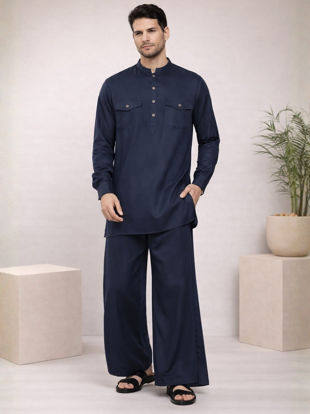 Men's Rayon Solid Pathani co-ord Set