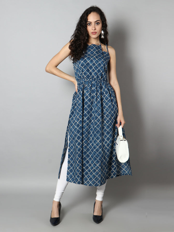 See Designs Navy Blue Fit and Flare Women Dress