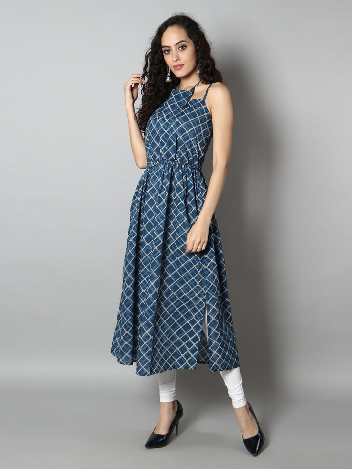 See Designs Navy Blue Fit and Flare Women Dress