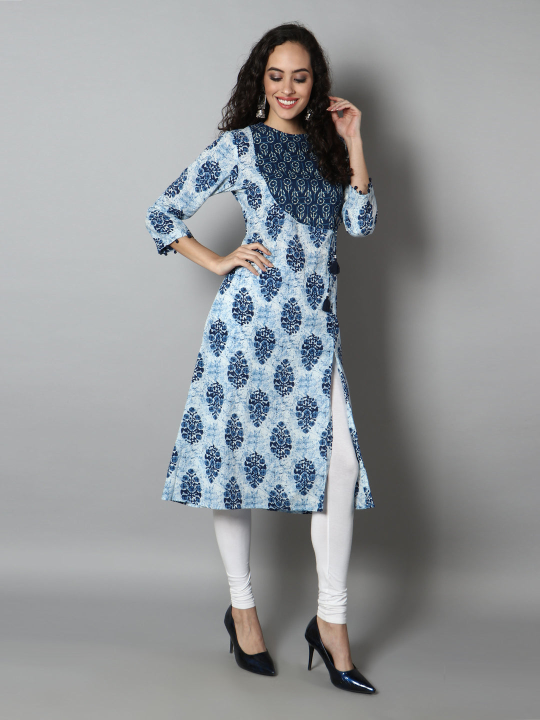 See Designs Blue White A-Line Women Dress