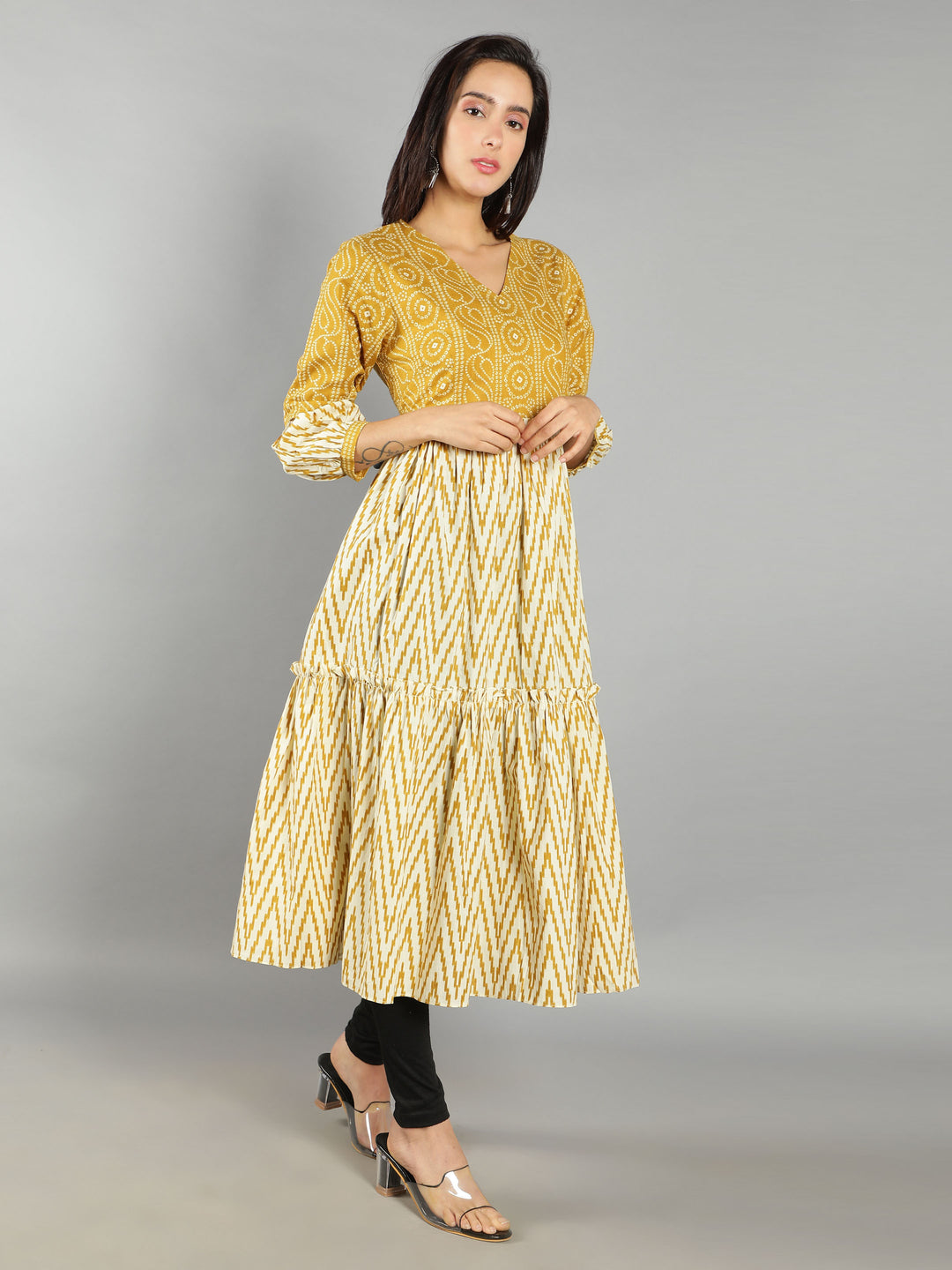 See Designs Mustard Fit and Flare Women Dress