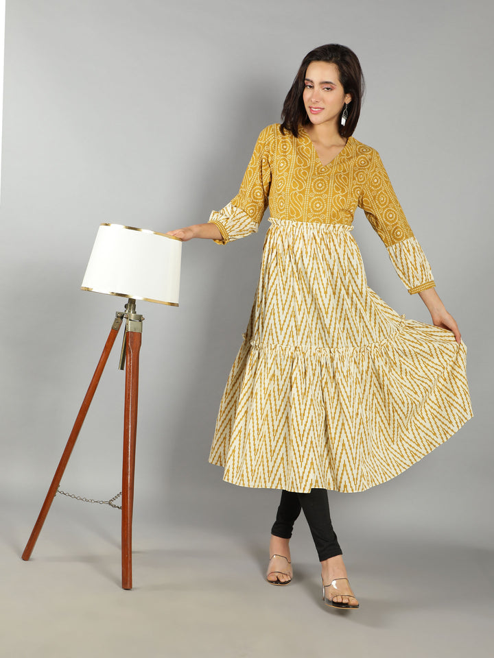 See Designs Mustard Fit and Flare Women Dress