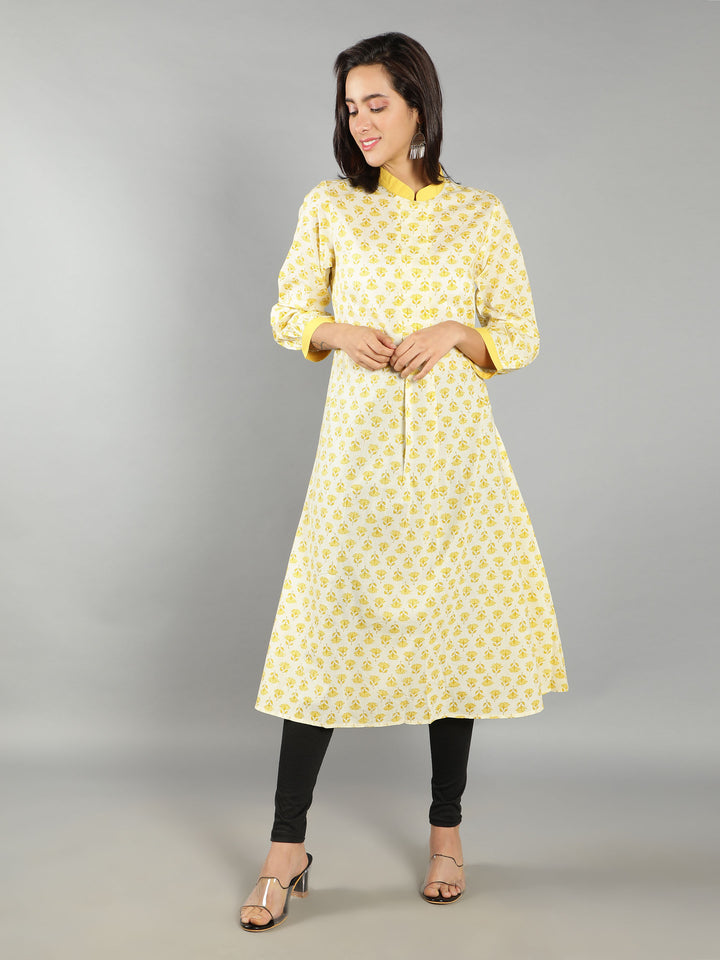 See Designs White Yellow A-Line Women Dress