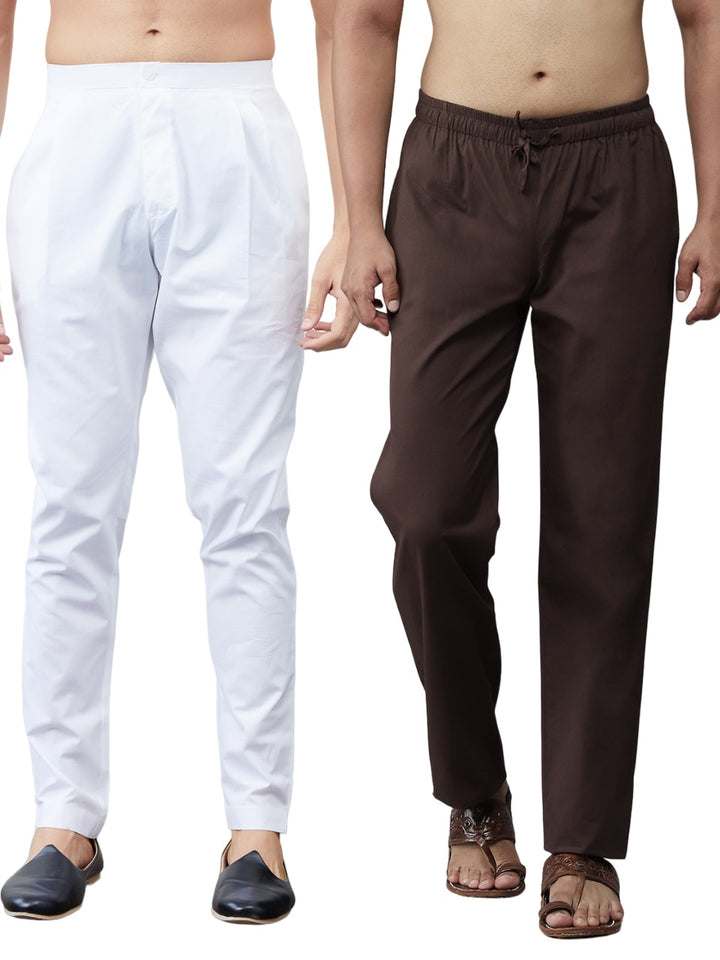 Combo Pack of 2: White & Coffee Solid Cotton Pyjamas