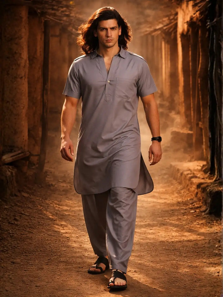 Dhurandhar Style Solid Pathani Kurta Paired with Salwar