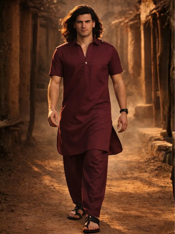Dhurandhar Style Solid Pathani Kurta Paired with Salwar