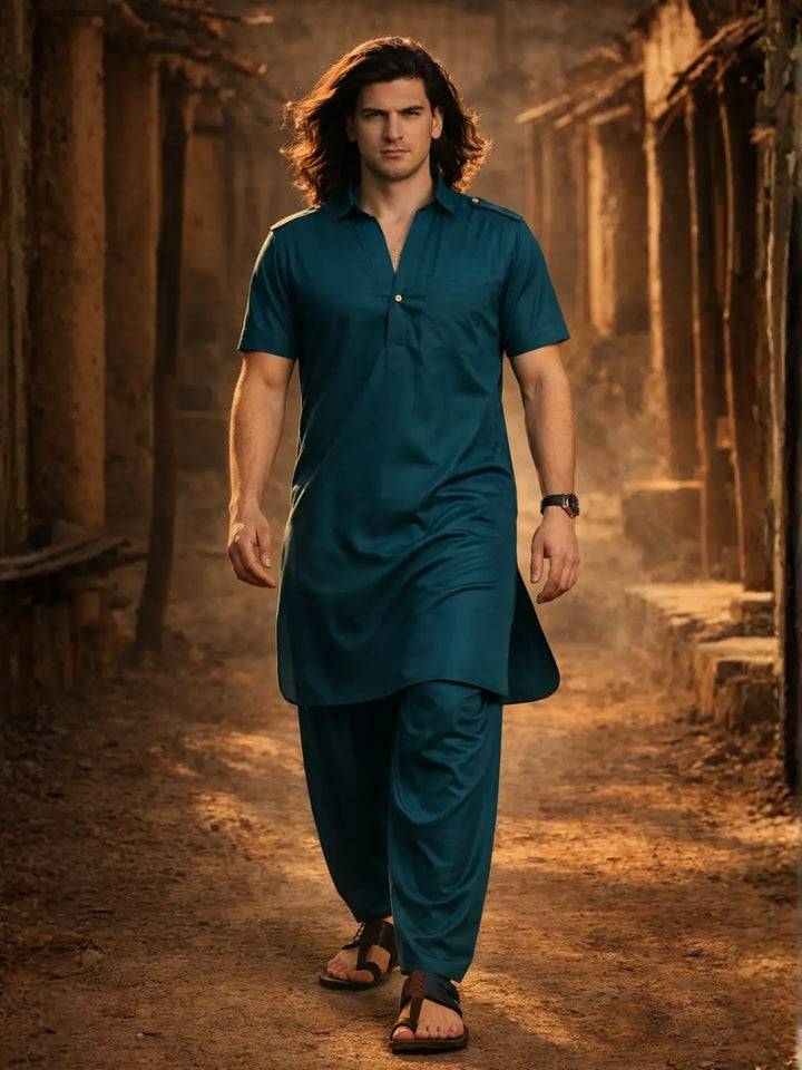 Dhurandhar Style Solid Pathani Kurta Paired with Salwar