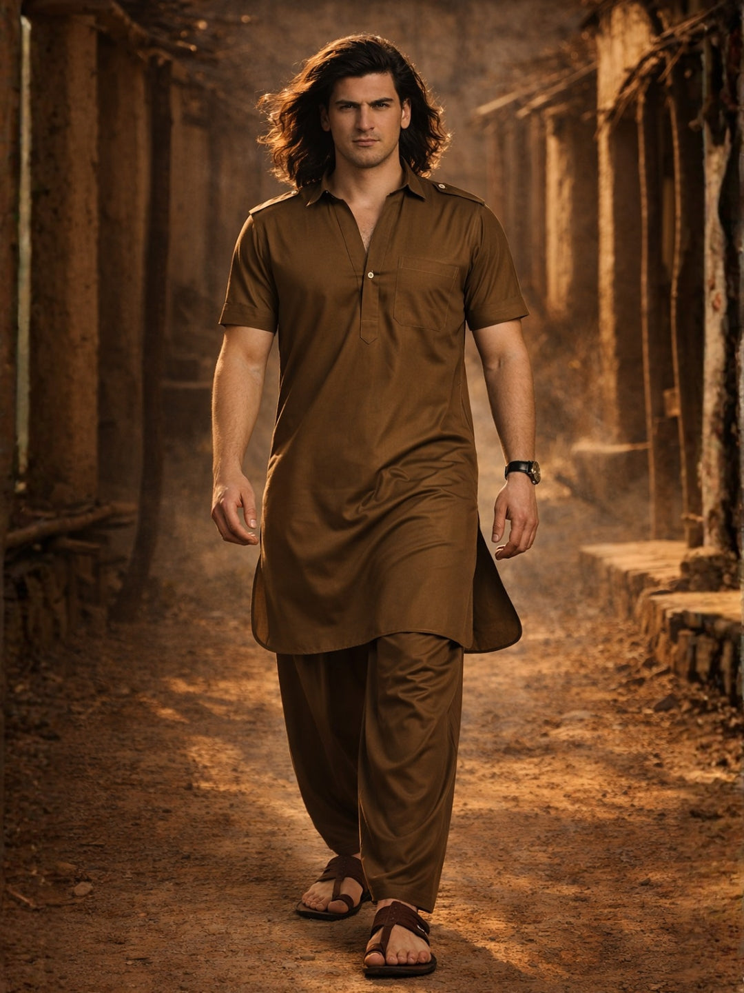 Dhurandhar Style Solid Pathani Kurta Paired with Salwar