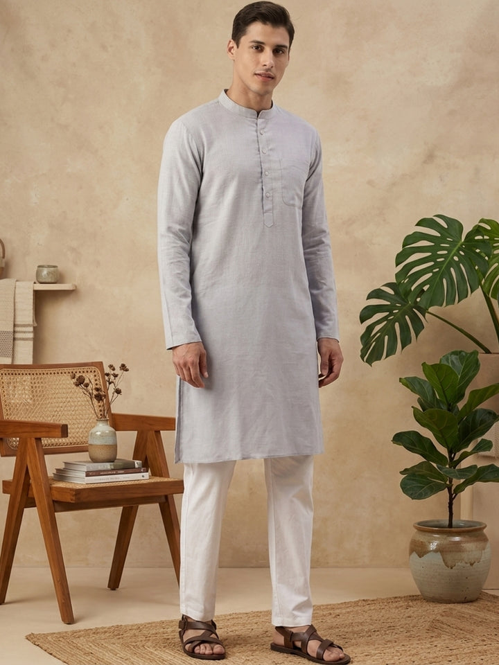 Pure Cotton Slub Straight kurta Paired with Pyjama