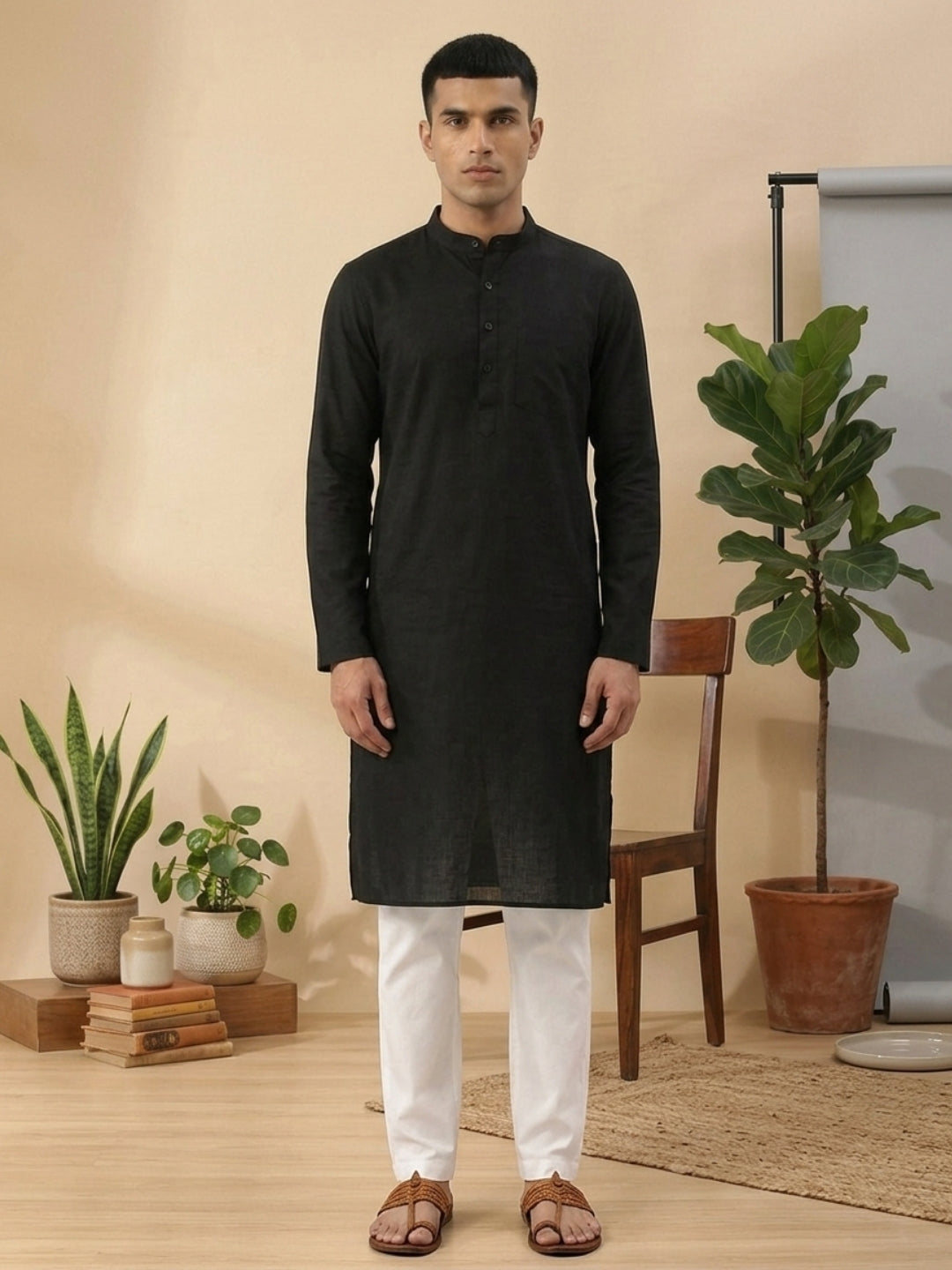 Pure Cotton Slub Straight kurta Paired with Pyjama