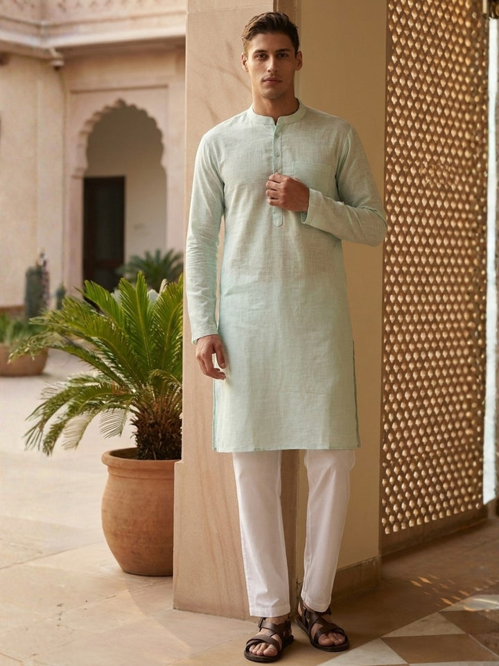 Pure Cotton Slub Straight kurta Paired with Pyjama