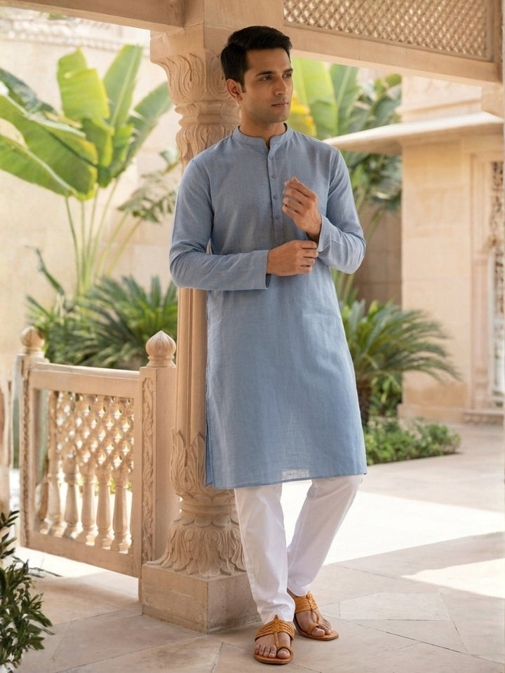 Pure Cotton Slub Straight kurta Paired with Pyjama