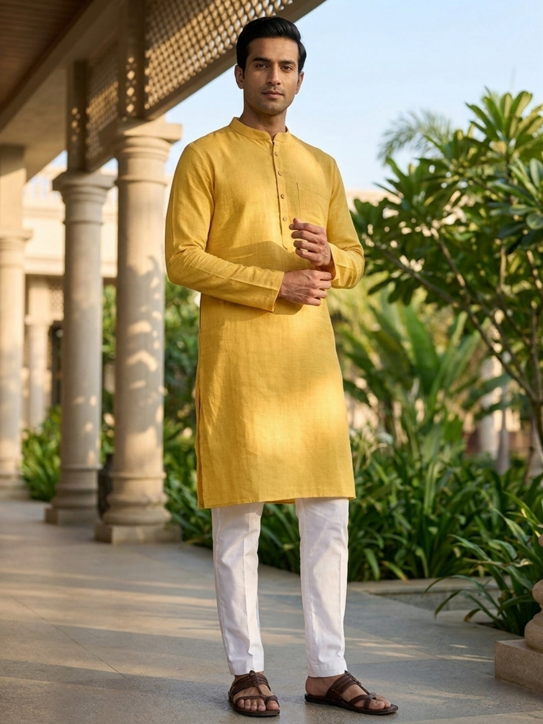 Pure Cotton Slub Straight kurta Paired with Pyjama