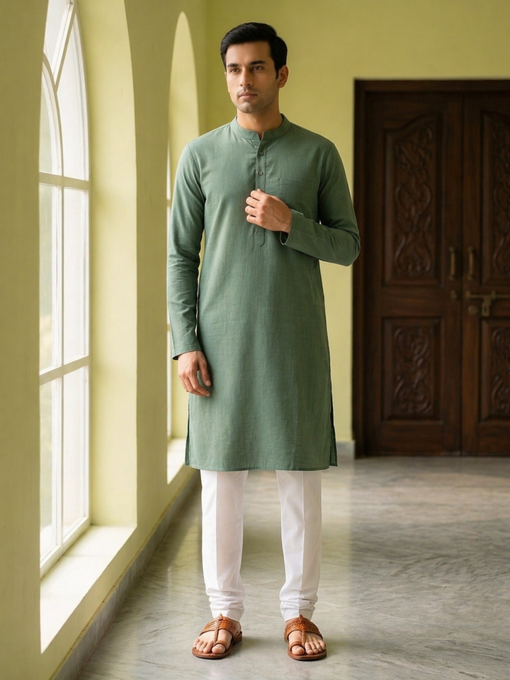 Pure Cotton Slub Straight kurta Paired with Pyjama