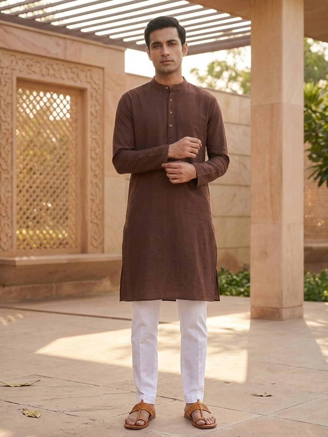 Pure Cotton Slub Straight kurta Paired with Pyjama