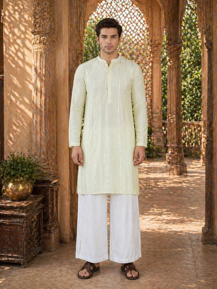Men's sequin Cotton Chanderi Kurta with Wide leg Pyjama