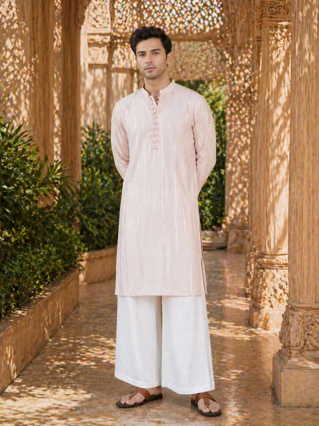 Men's sequin Cotton Chanderi Kurta with Wide leg Pyjama