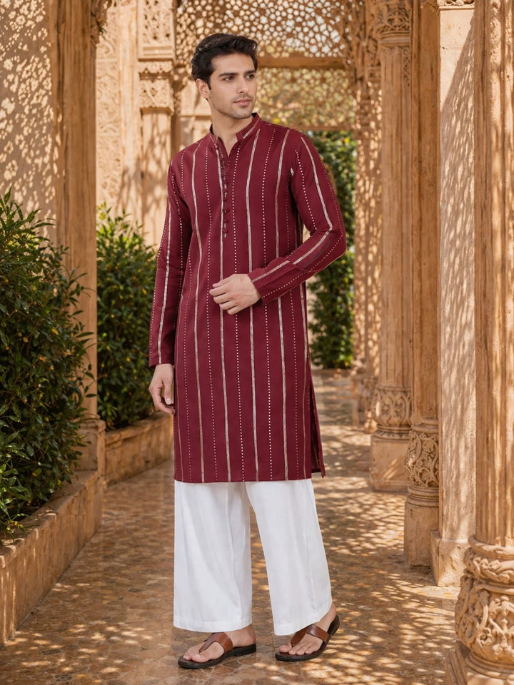 Men's sequin Cotton Chanderi Kurta with Wide leg Pyjama