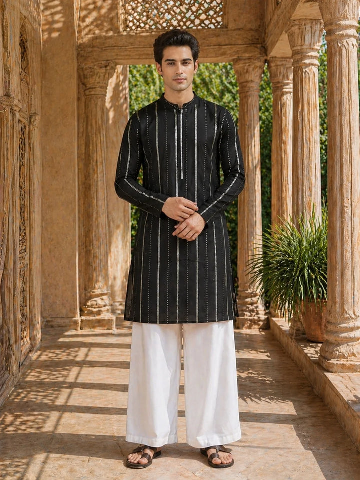 Men's sequin Cotton Chanderi Kurta with Wide leg Pyjama