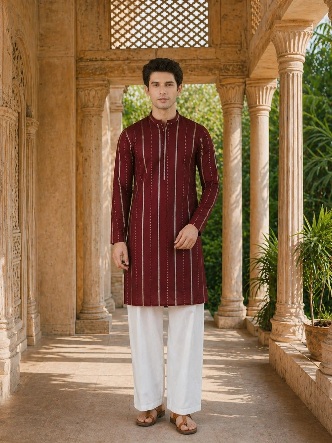 Men's sequin Cotton Chanderi Kurta with Wide leg Pyjama