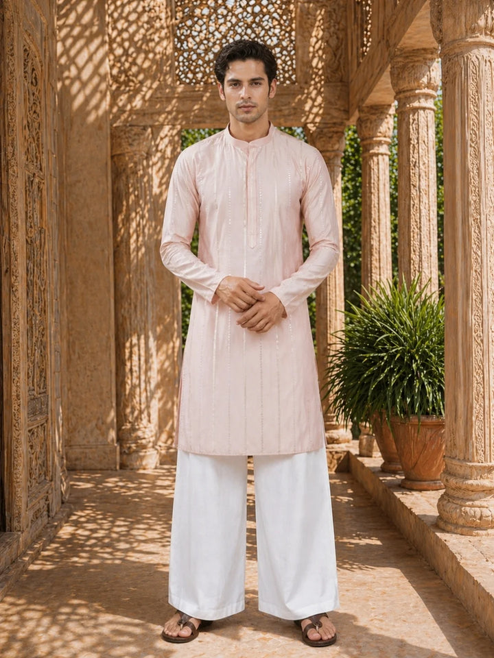Men's sequin Cotton Chanderi Kurta with Wide leg Pyjama