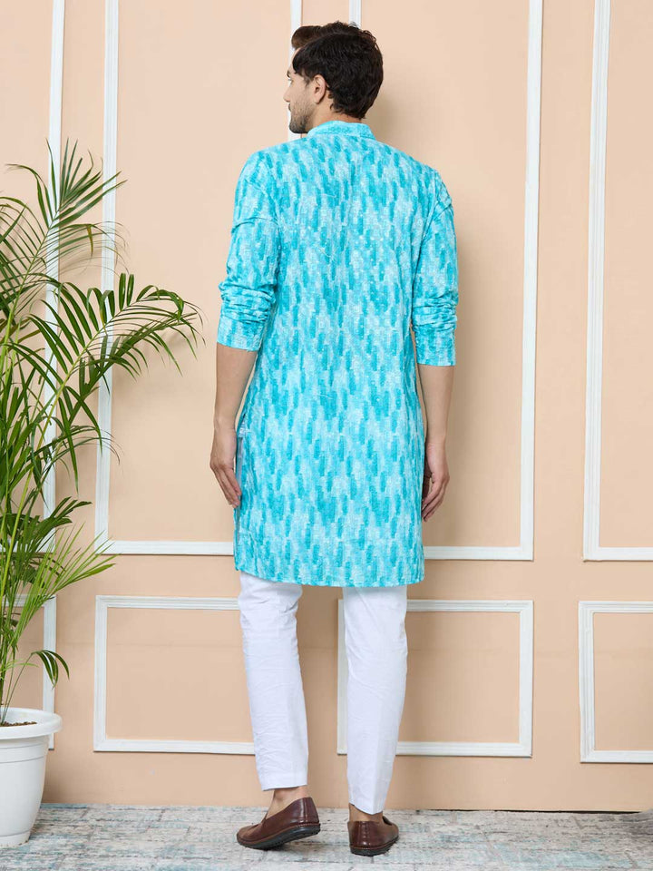 Green Tie & Dye Printed & Embroidered Cotton Straight Kurta