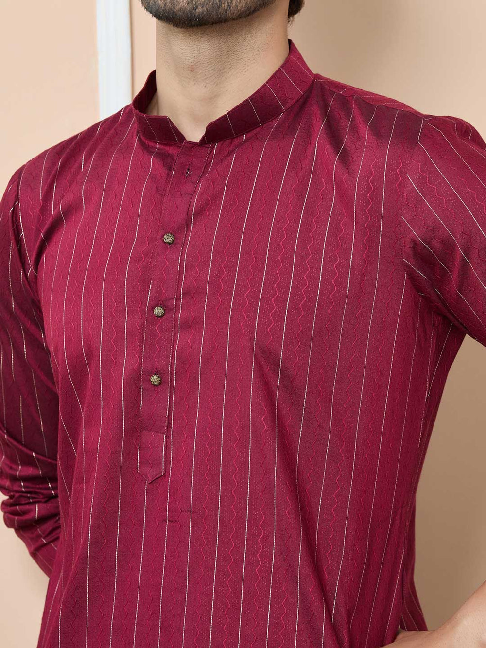 Maroon Thread Work Straight Kurta with Pyjama – Maroon