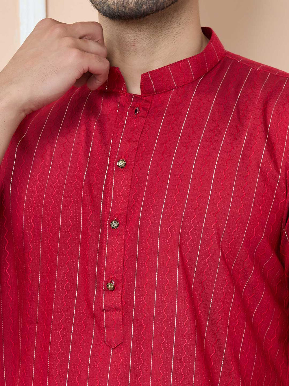 Red Thread Work Straight Kurta with Pyjama – Red