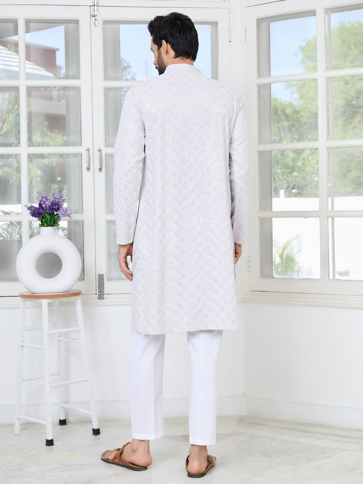 Purple Geometric Sequins Embroidered Thread Work Straight Kurta with Pyjama with Pyjama