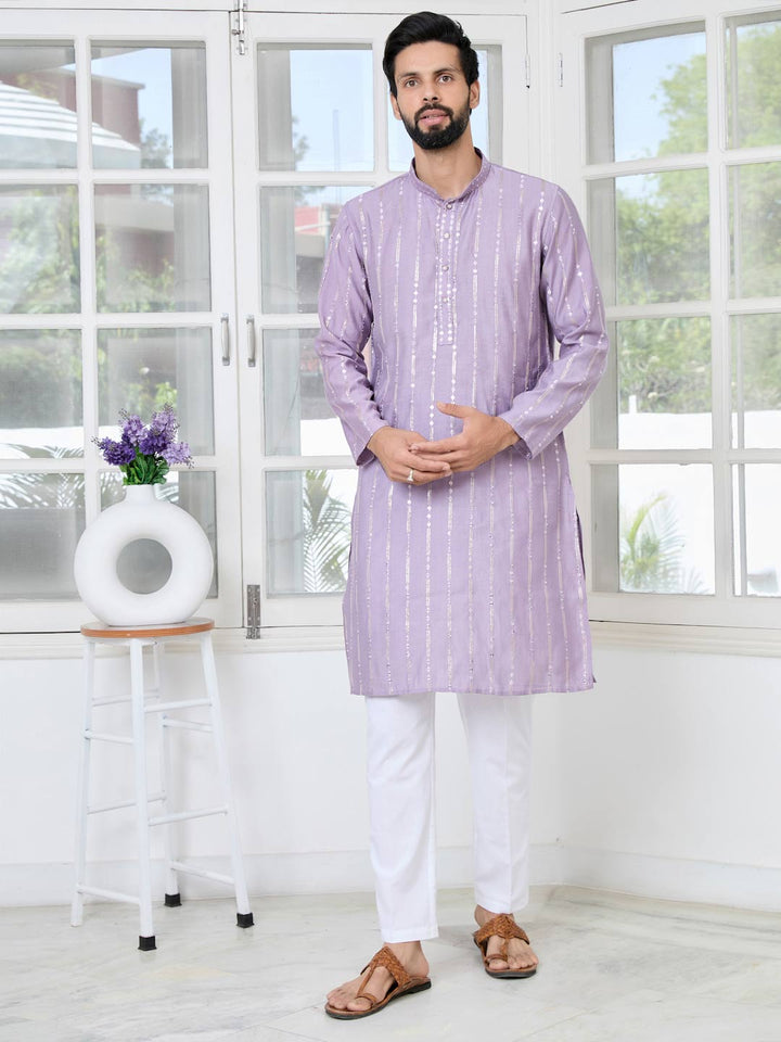 Lavender Sequins Embroidered Straight Kurta