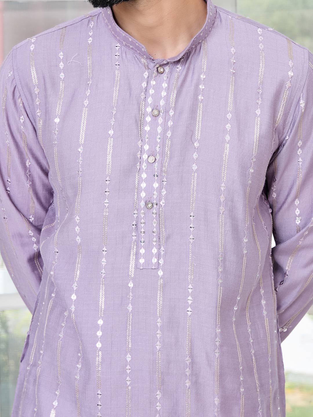 Lavender Sequins Embroidered Straight Kurta