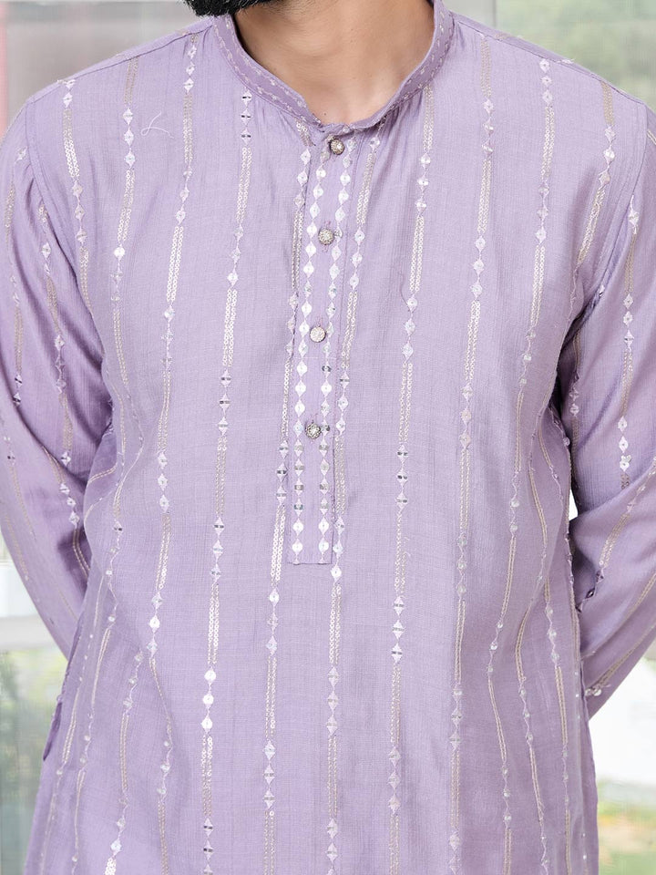 Lavender Sequins Embroidered Straight Kurta