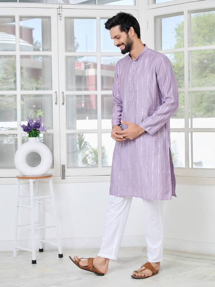 Lavender Sequins Embroidered Straight Kurta