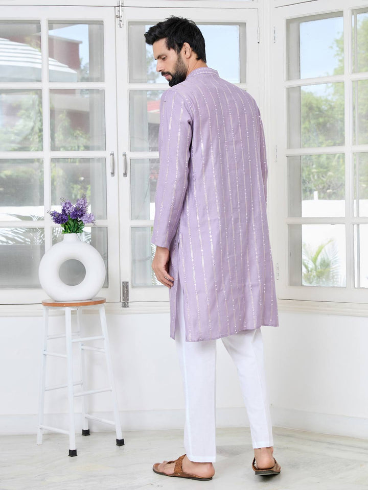 Lavender Sequins Embroidered Straight Kurta