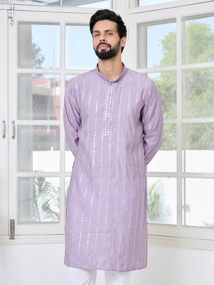 Lavender Sequins Embroidered Straight Kurta