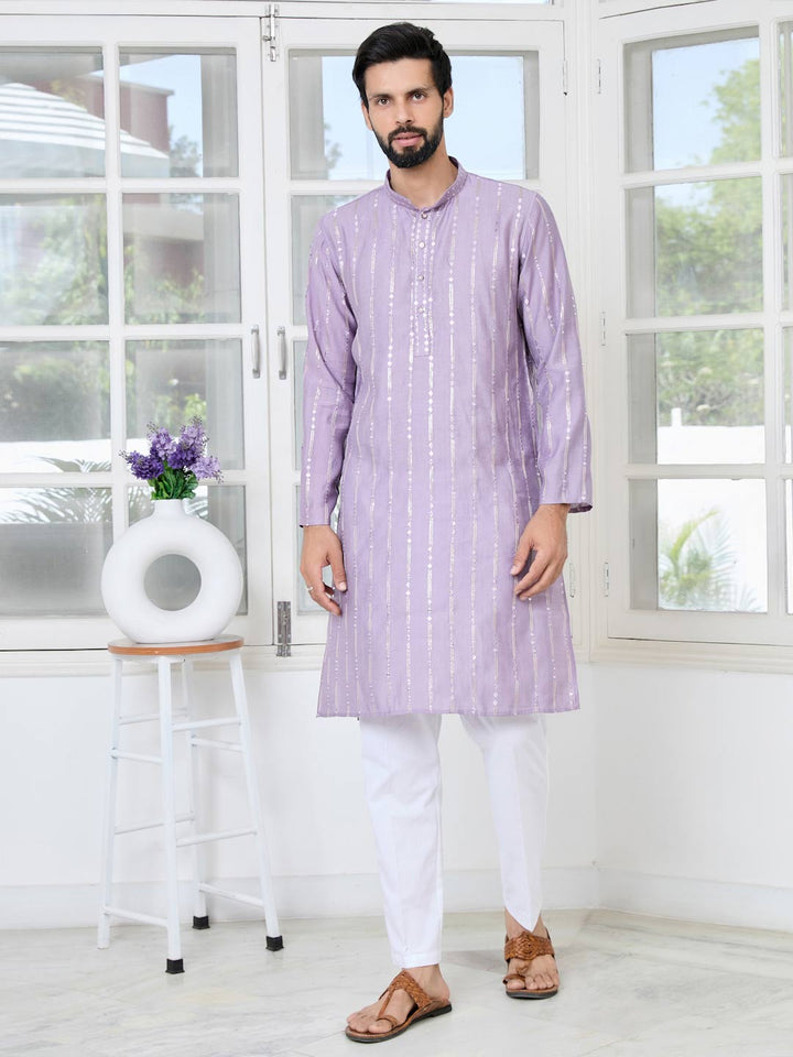 Lavender Sequins Embroidered Straight Kurta