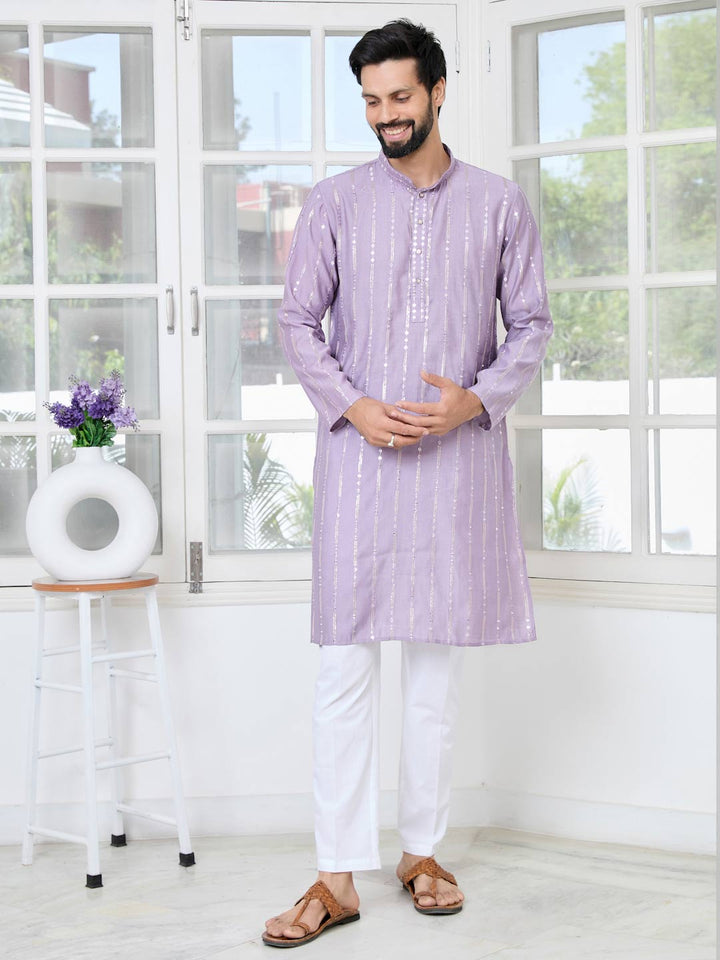 Lavender Sequins Embroidered Straight Kurta