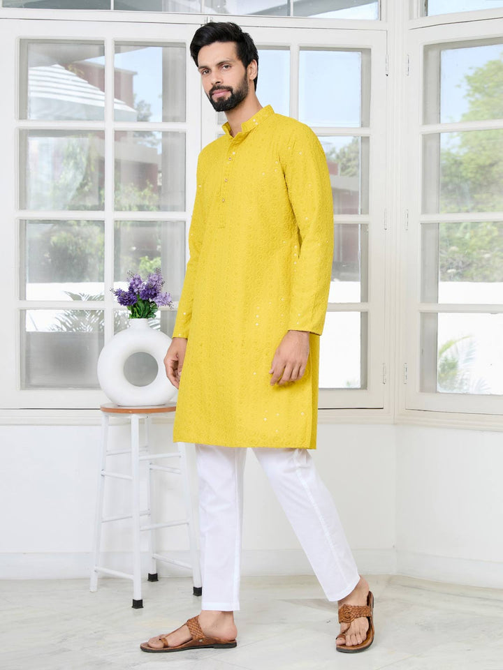 Yellow Embroidered Rayon Straight Kurta