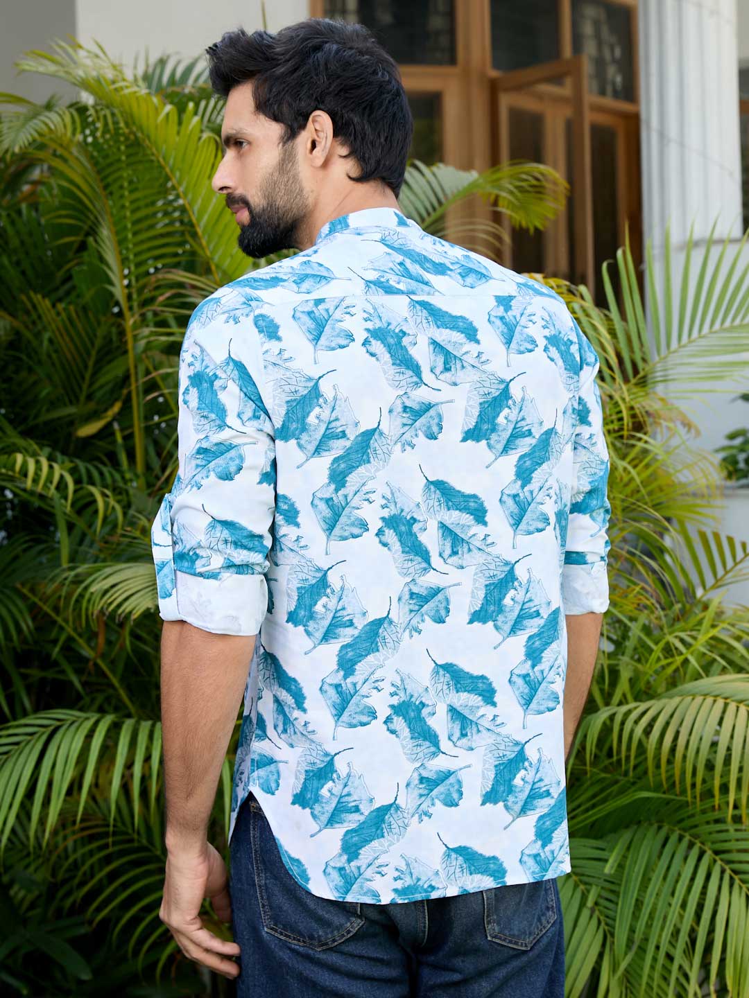 Blue Tropical Printed Rayon Short Kurta