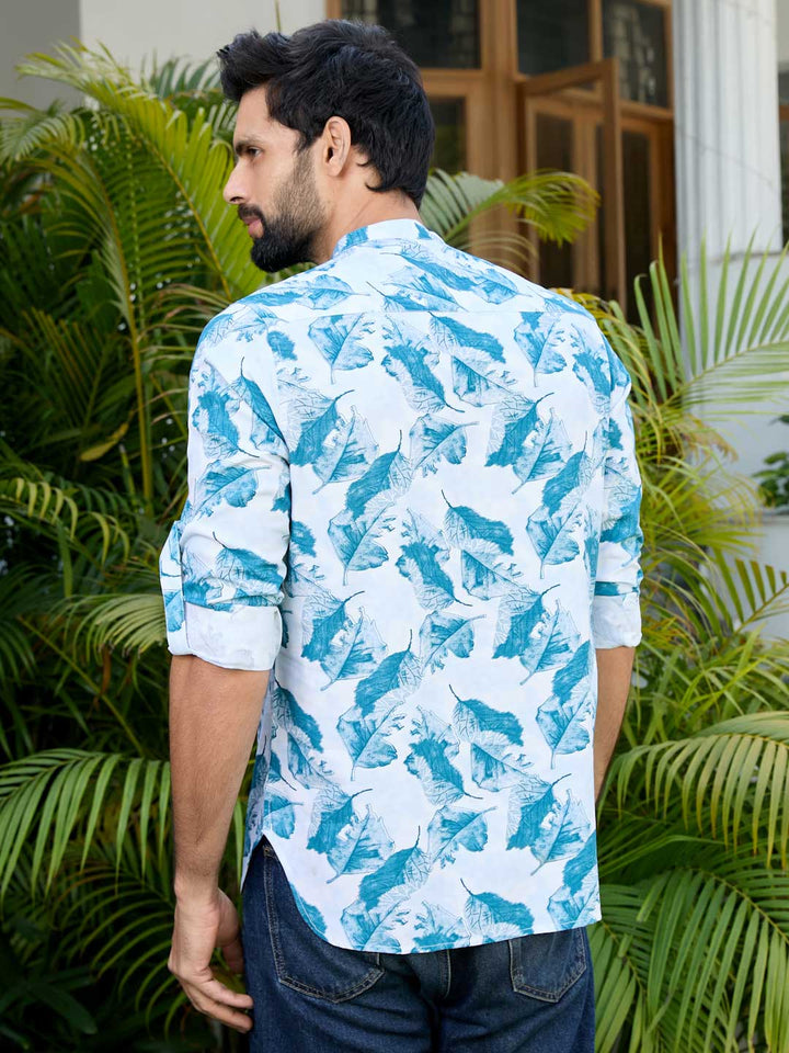 Blue Tropical Printed Rayon Short Kurta