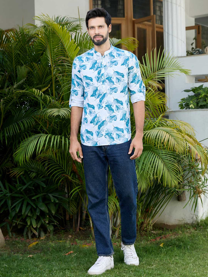 Blue Tropical Printed Rayon Short Kurta