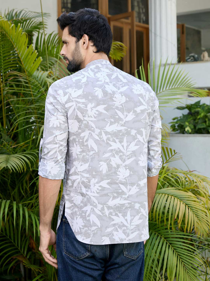 Light Gray Tropical Printed Rayon Short Kurta