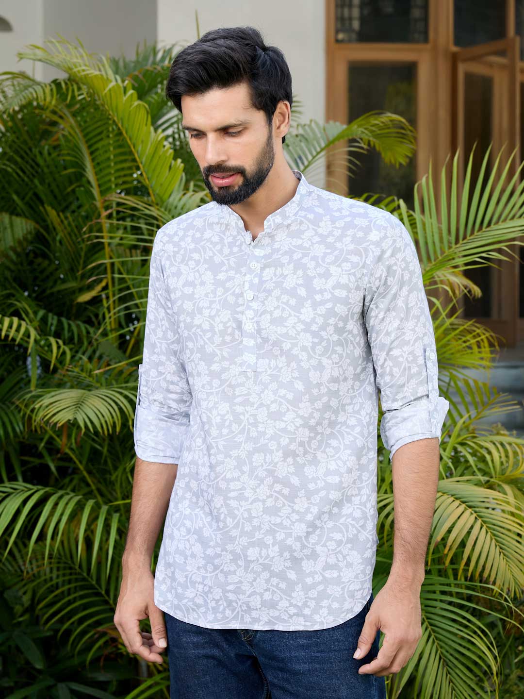 Gray Tropical Printed Rayon Short Kurta – Gray